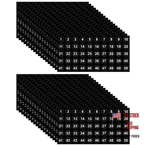50 Sheets 1 to 50 Number Stickers Consecutive Vinyl Labels 0.4 Black