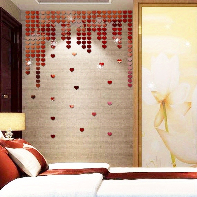 100Pcs 2x2cm Mini Heart Mosaic Acrylic Mirror Stickers DIY Interior Wall Decor