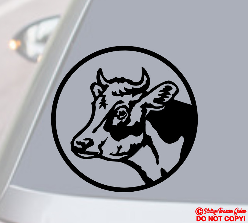 COW FACE Vinyl Decal Sticker Car Window Wall Bumper HEIFER CATTLE DAIRY MILK JDM