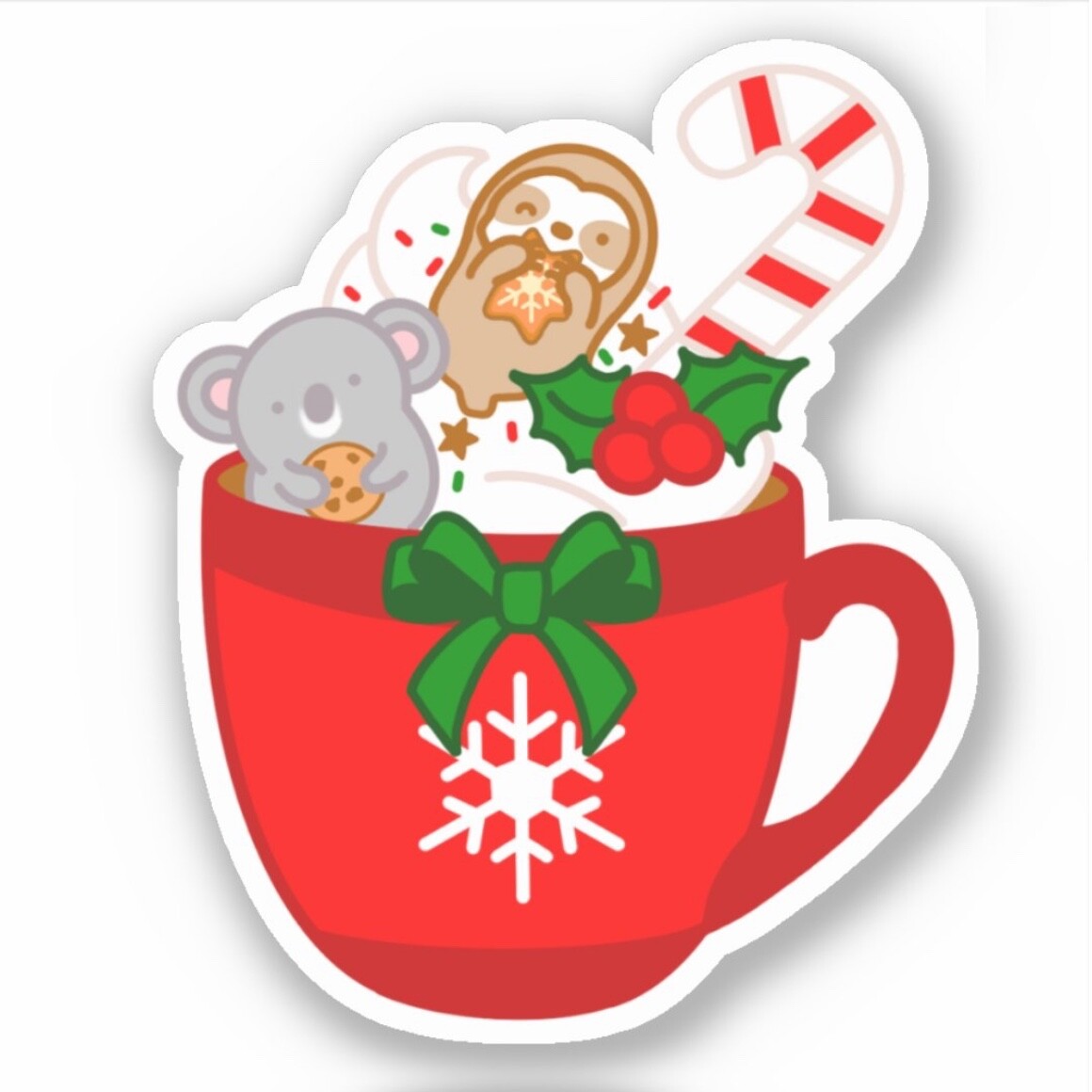 Cute Christmas Hot Chocolate Mug Vinyl Sticker | Kawaii Sticker for Sloth Lovers