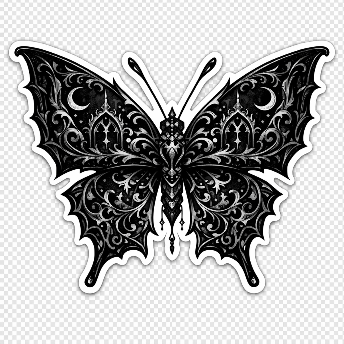 3 inch Gothic Black Butterfly Vinyl Sticker Dark Academia Moth Decal