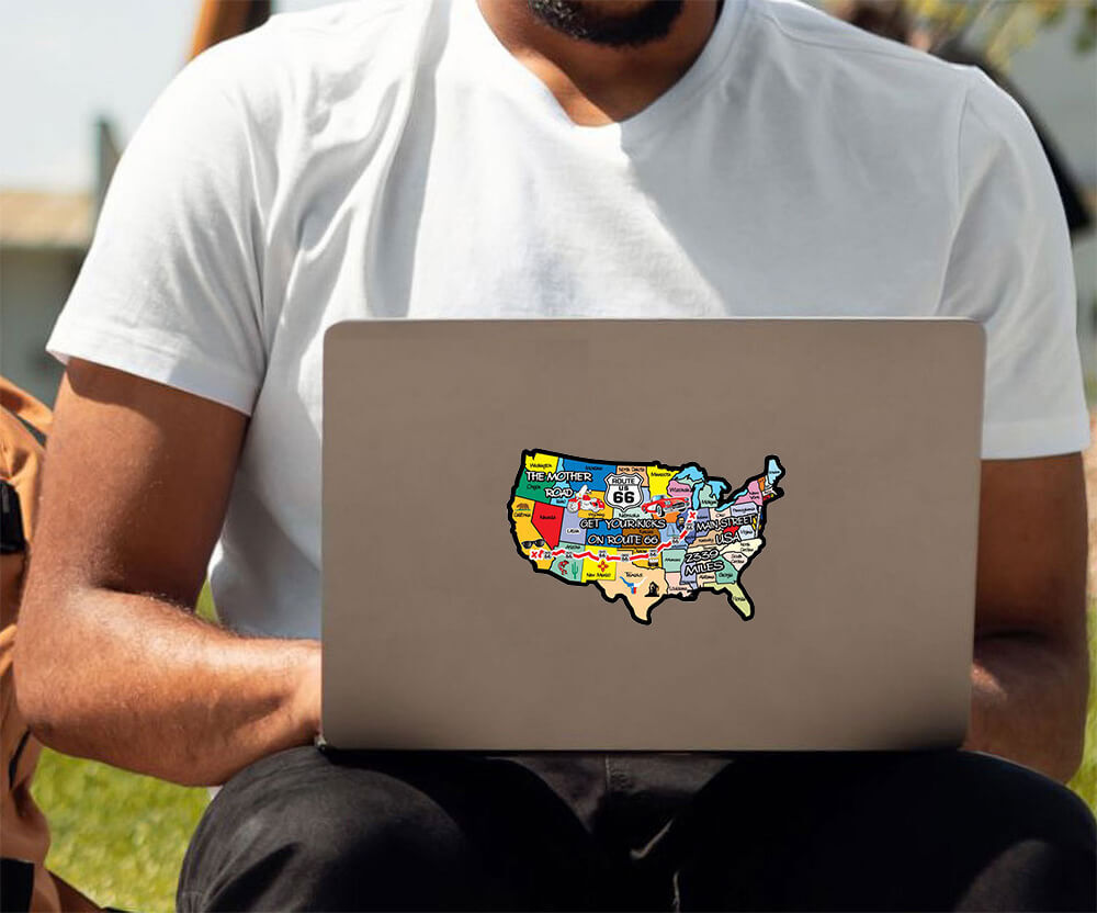 Get Your Kicks on Route 66 USA Map – Postcard Sized Vinyl Sticker 6″ x 3.5″