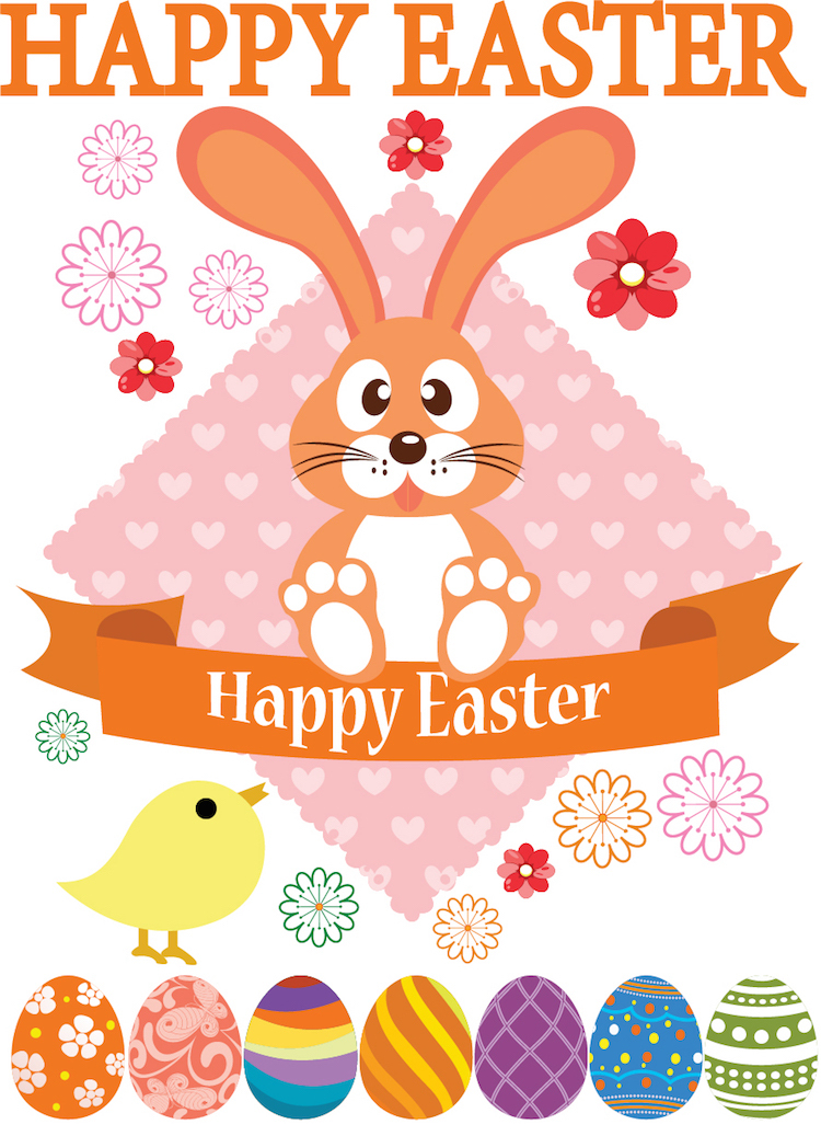 Happy Easter Decoration Decals Vinyl Wall Art Eggs Bunny Rabbit Art Holiday, h97