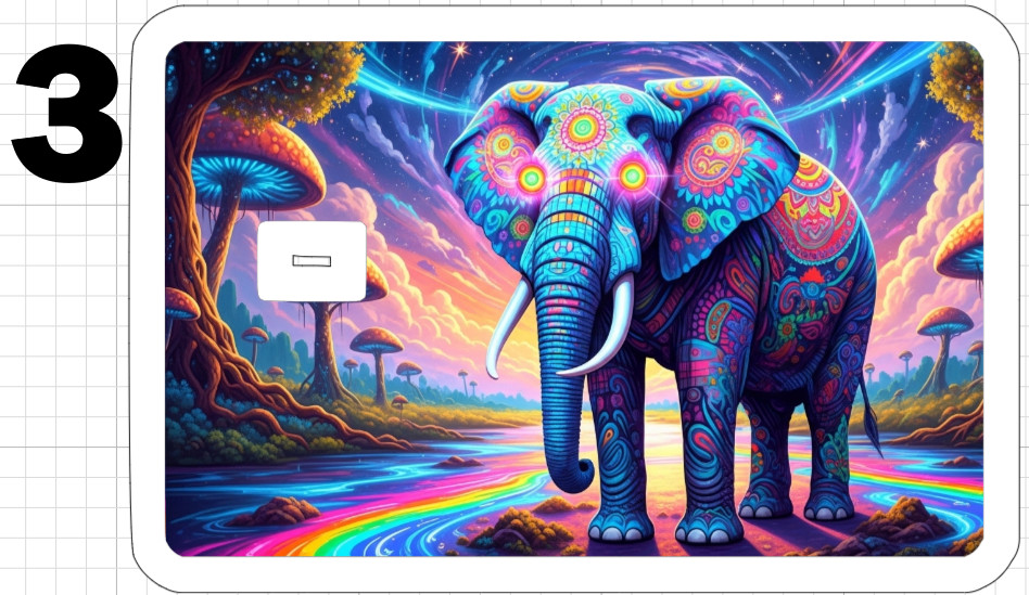 Psychedelic Elephant ATM Debit Credit Gift Card Sticker Skin Rainbow Neon Retro