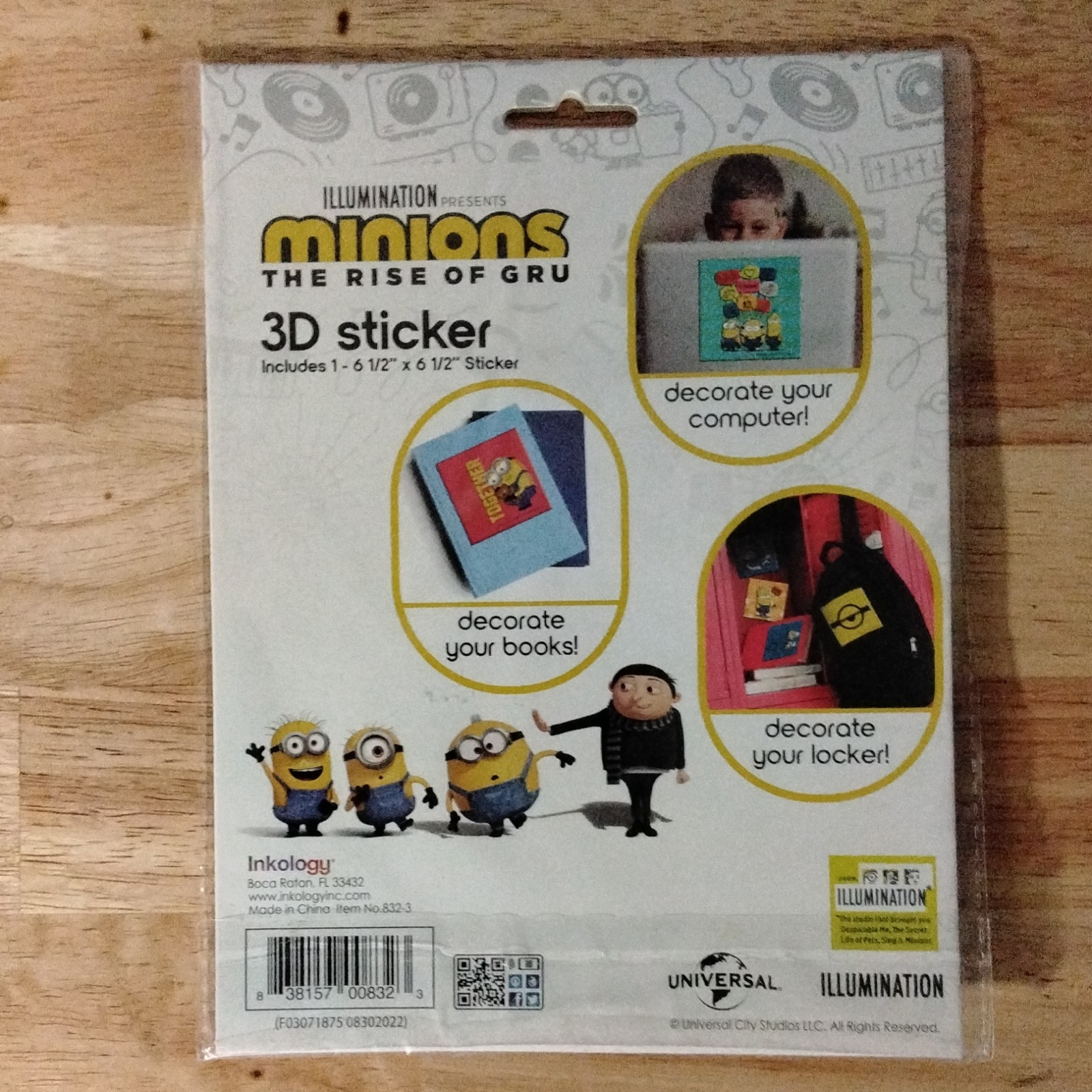“7” Inkology Minions: The Rise of Gru 3D Effect Sticker 6.5in for Books/Locker