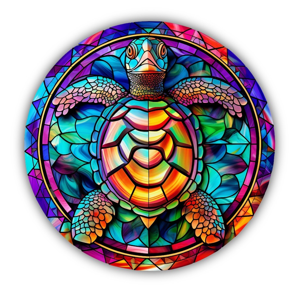 Sea Turtle Stained Glass Color Art Cut To Shape Vinyl Sticker