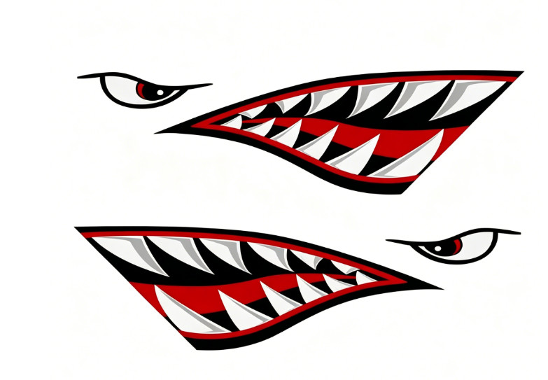 2 Shark Teeth Mouth Reflective Decals Graphics Sticker for Kayak Canoe Car Truck