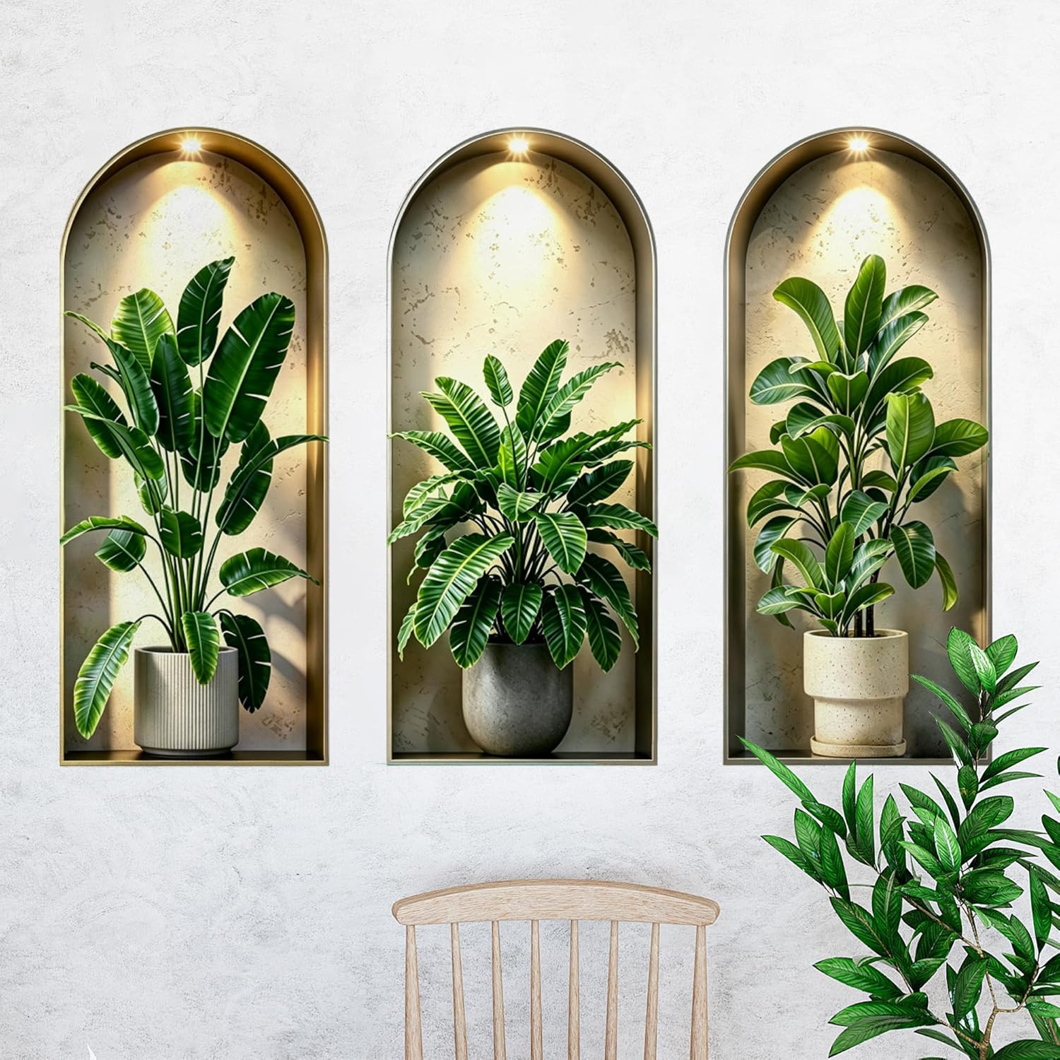 3D Potted Plants Green Leaves Wall Decals – Peel and Stick, 3D Magic Wall Art Mu