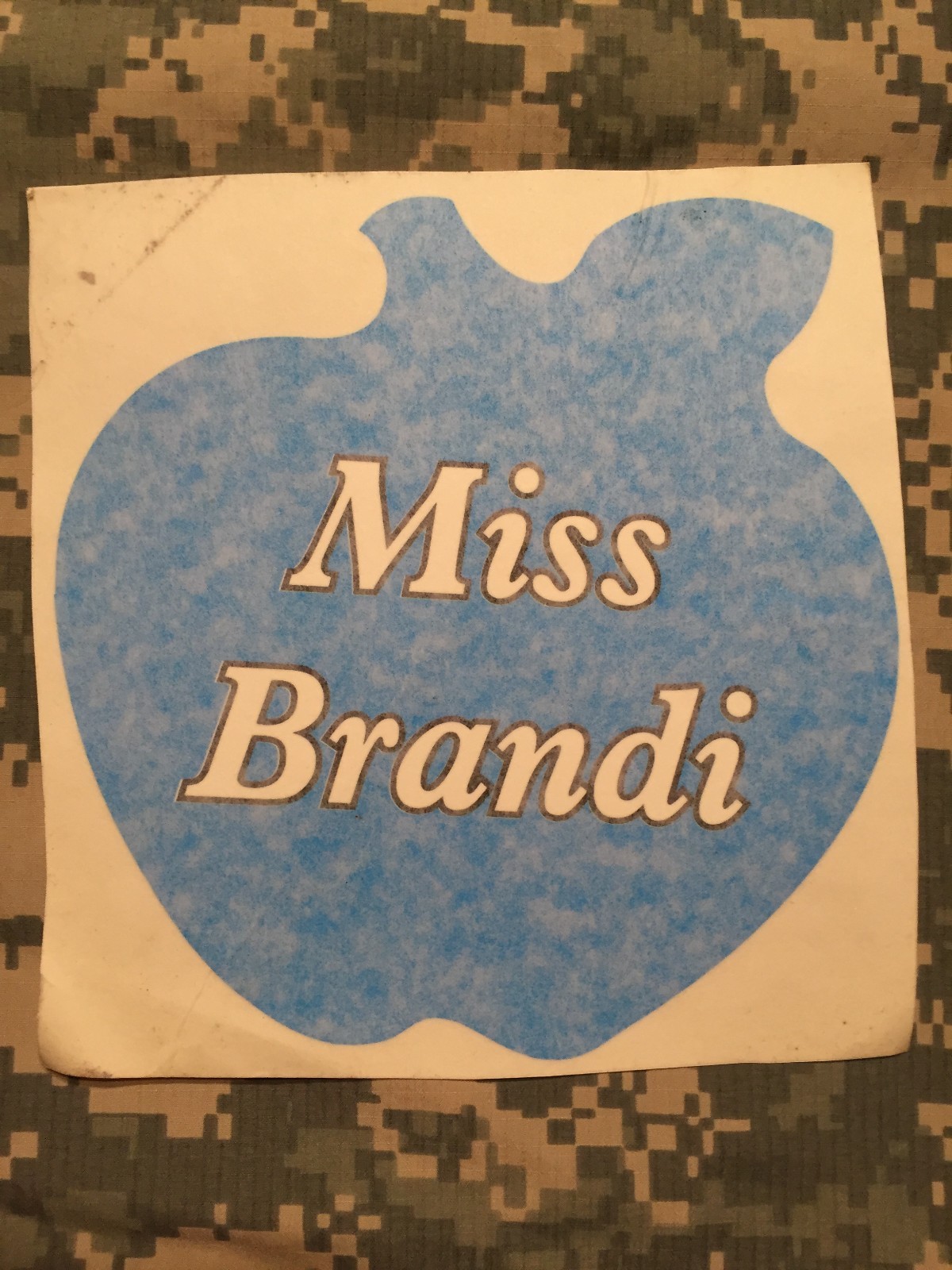 Apple Decal Sticker Vinyl personalized with “Miss Brandi” 7″ Light Blue