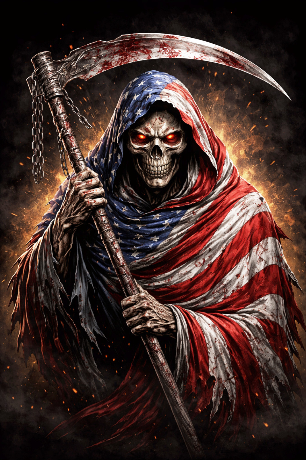 Grim Reaper American Flag Sticker Patriotic Skull USA Horror Vinyl Decal Matte