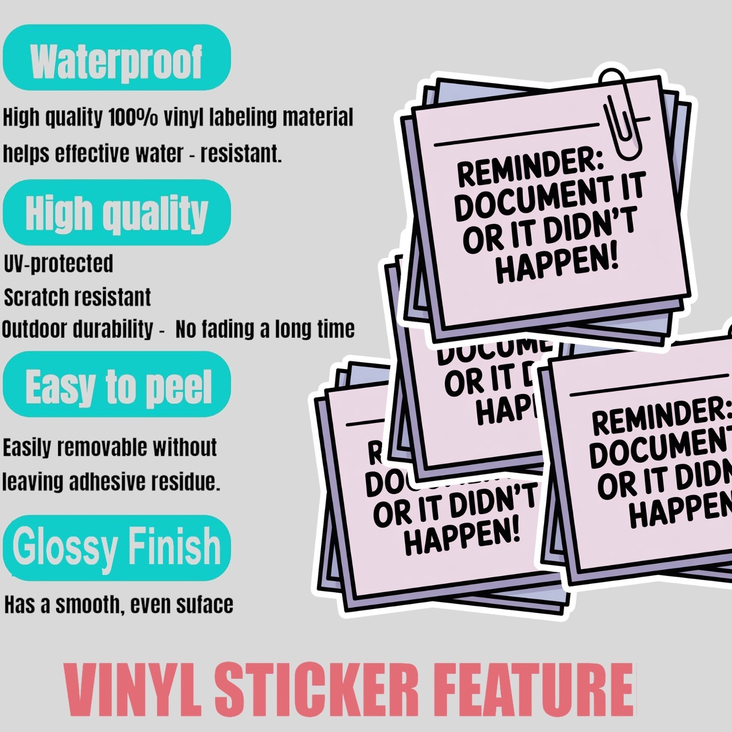 4pcs Document It or It Didn’t Happen Stickers – Funny Office Decals