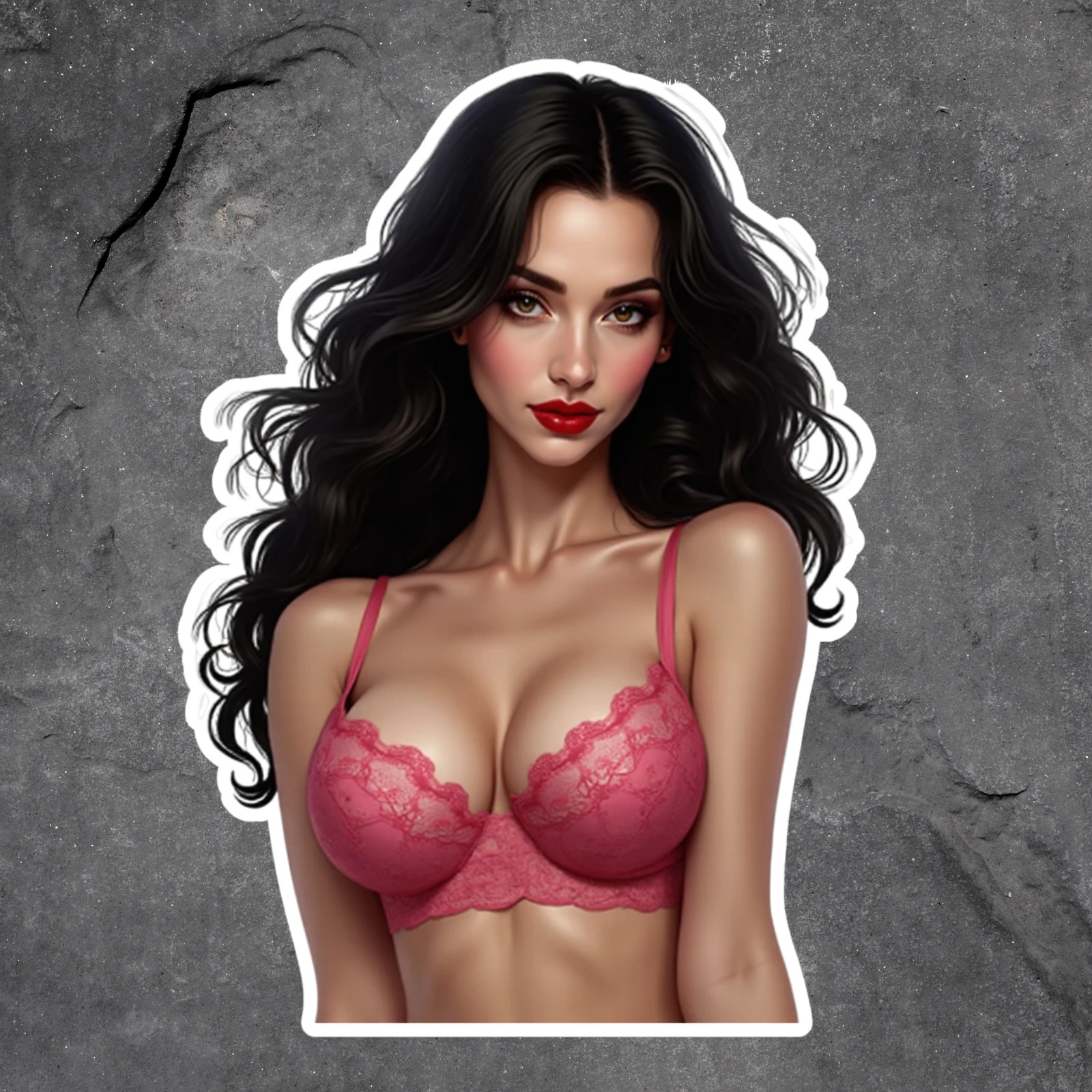 Pinup Girl Sticker Vinyl Decal Black Hair Gothic Pink Lingerie Wall Decor