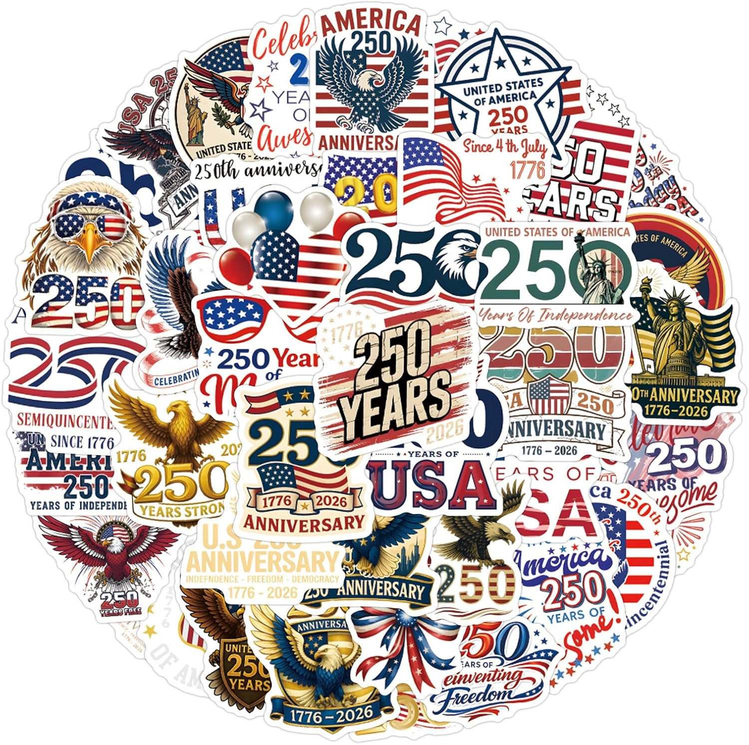 112 PCS United States 250Th Anniversary Stickers, Waterproof Vinyl USA 250 Years