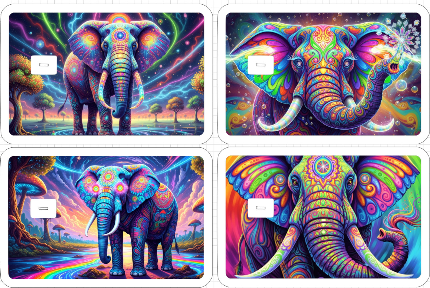 Psychedelic Elephant ATM Debit Credit Gift Card Sticker Skin Rainbow Neon Retro