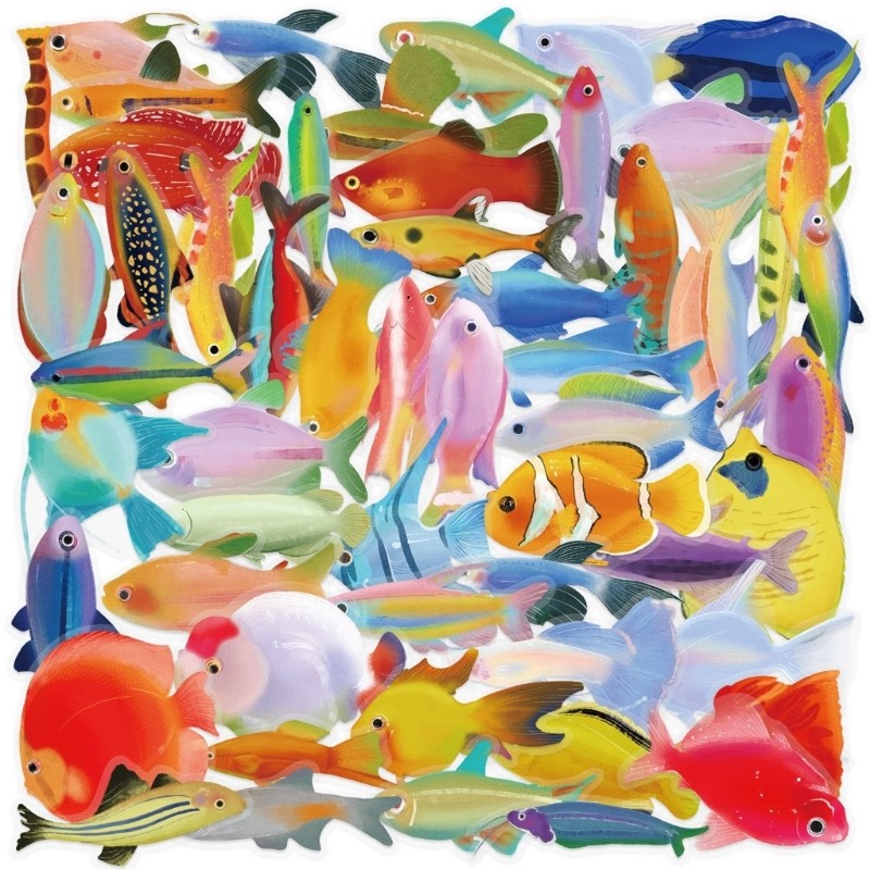 50 Sheets Fish Sticker Sea Animal Sticker Ocean Sticker for Laptop Skateboard