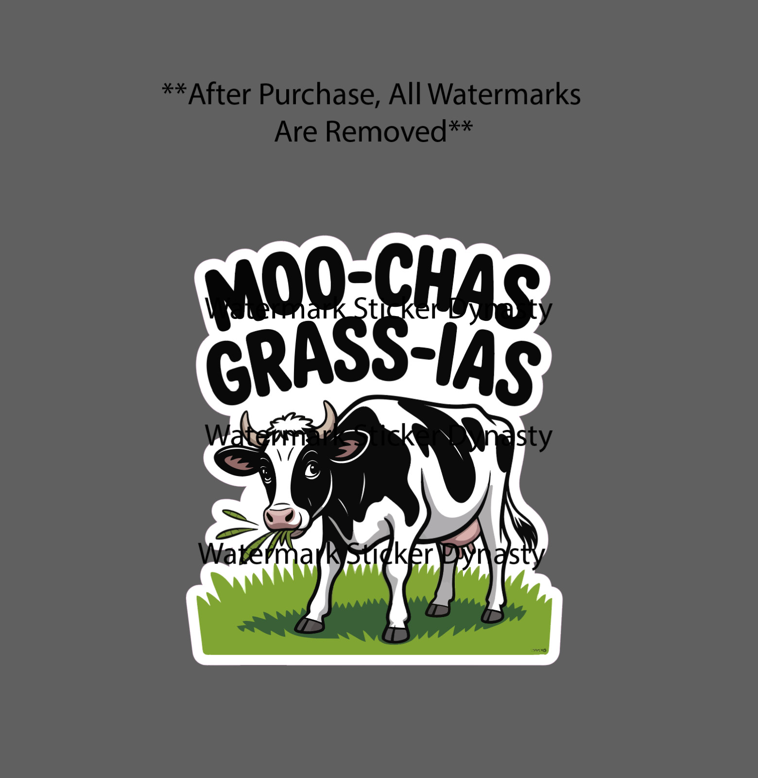 Moo-Chas Grass-ias Sticker Waterproof Decal Cow Animal Farm Funny Gift NEW