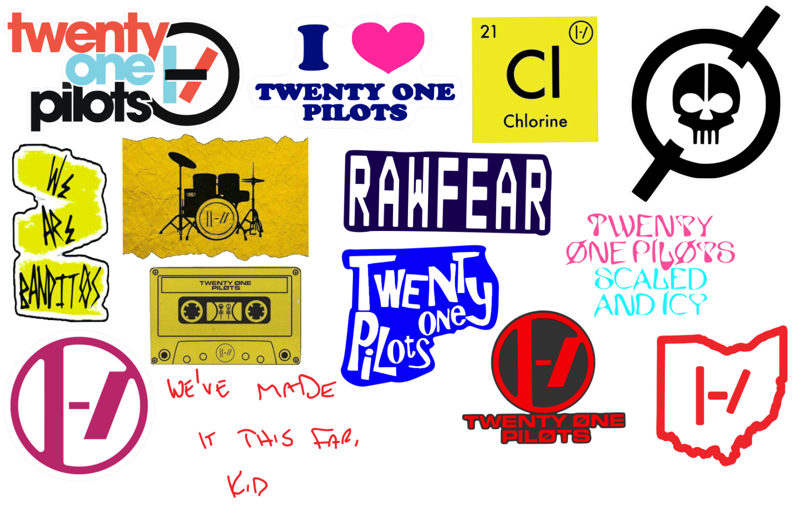 Twenty One Pilots sticker sets, Water Resistant, easy peel, 2-3″, 12 Sets
