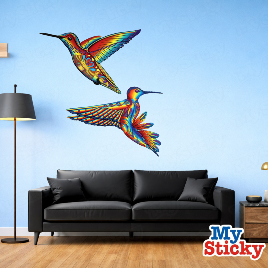 Southwestern Geometric Rainbow Hummingbirds In Flight Wall Decal Boho Art Decor
