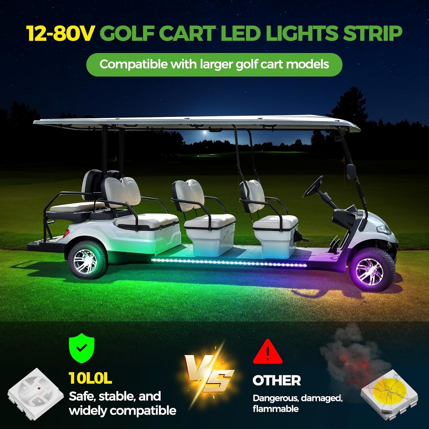 10L0L 4PCS Golf Cart Underbody Light Kit, Underglow LED Lights Kit