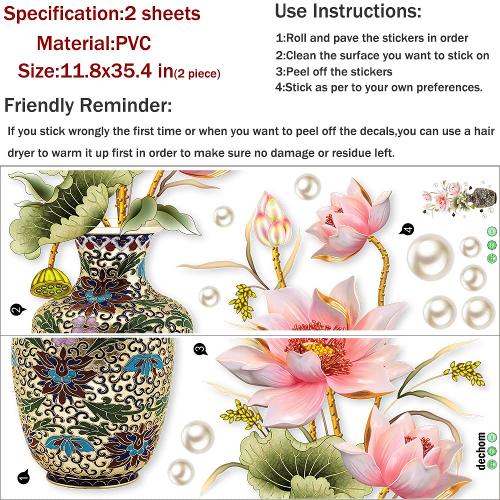 Dechom Chinese Style Lotus Flower Classical 11.8″ × 35.4″, Vase
