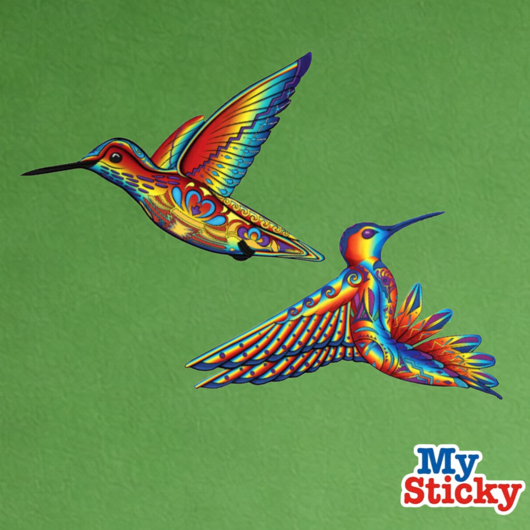Southwestern Geometric Rainbow Hummingbirds In Flight Wall Decal Boho Art Decor