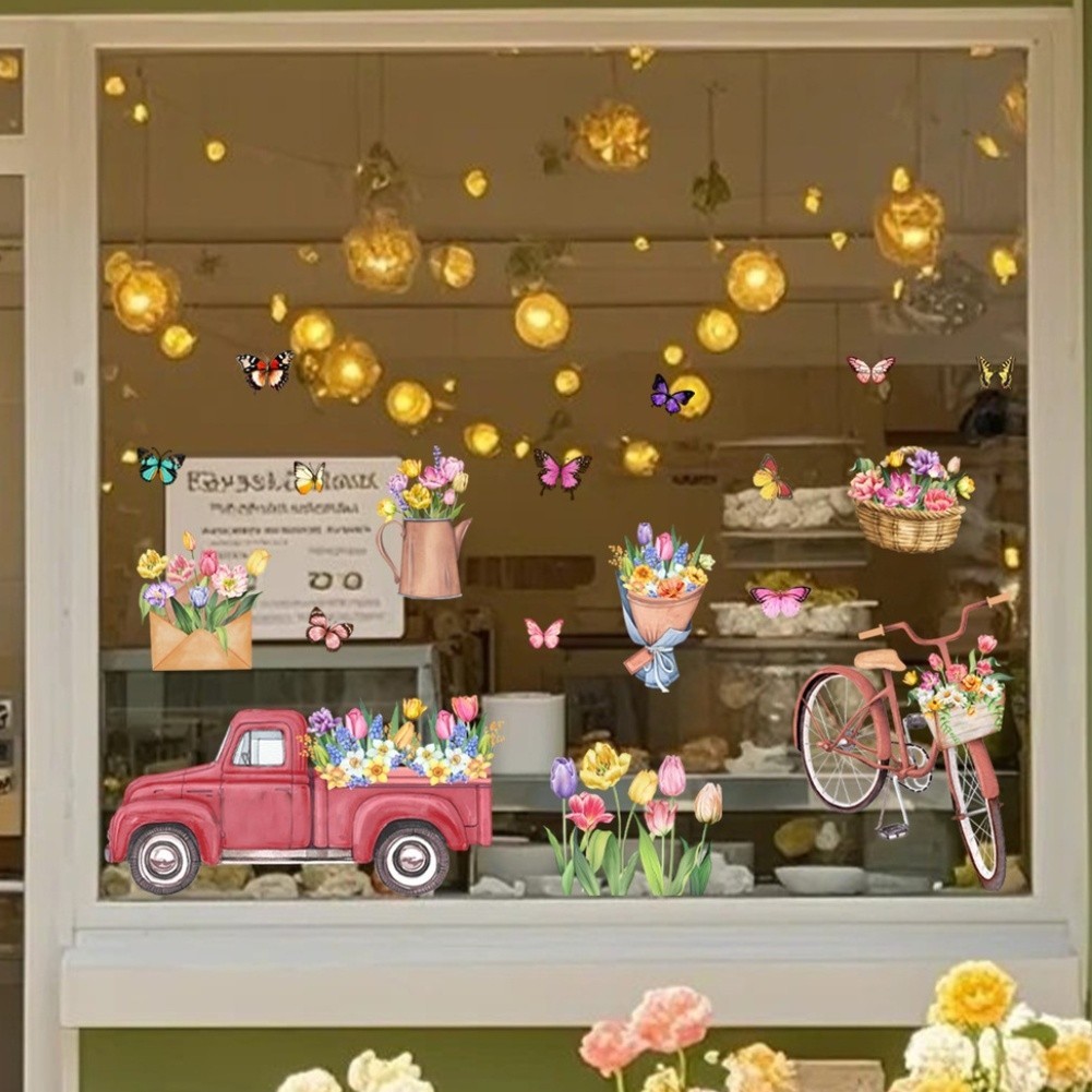 Contemporary Spring Floral Static Cling for Windows 11.81 x 23.62 inches