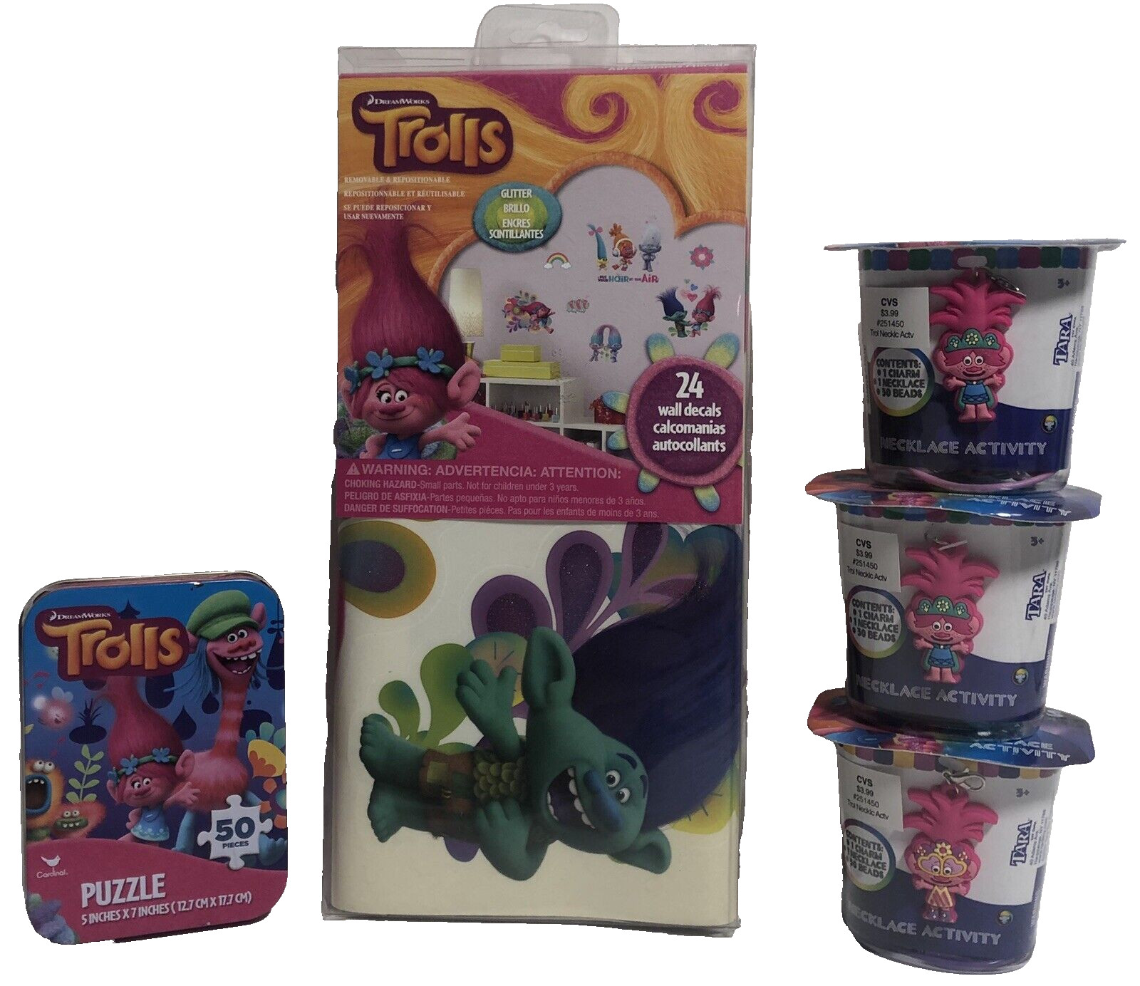 TROLLS Roommates 24 Wall Decals, Puzzle & Necklace Activity Sets- Mixed Lot of 5