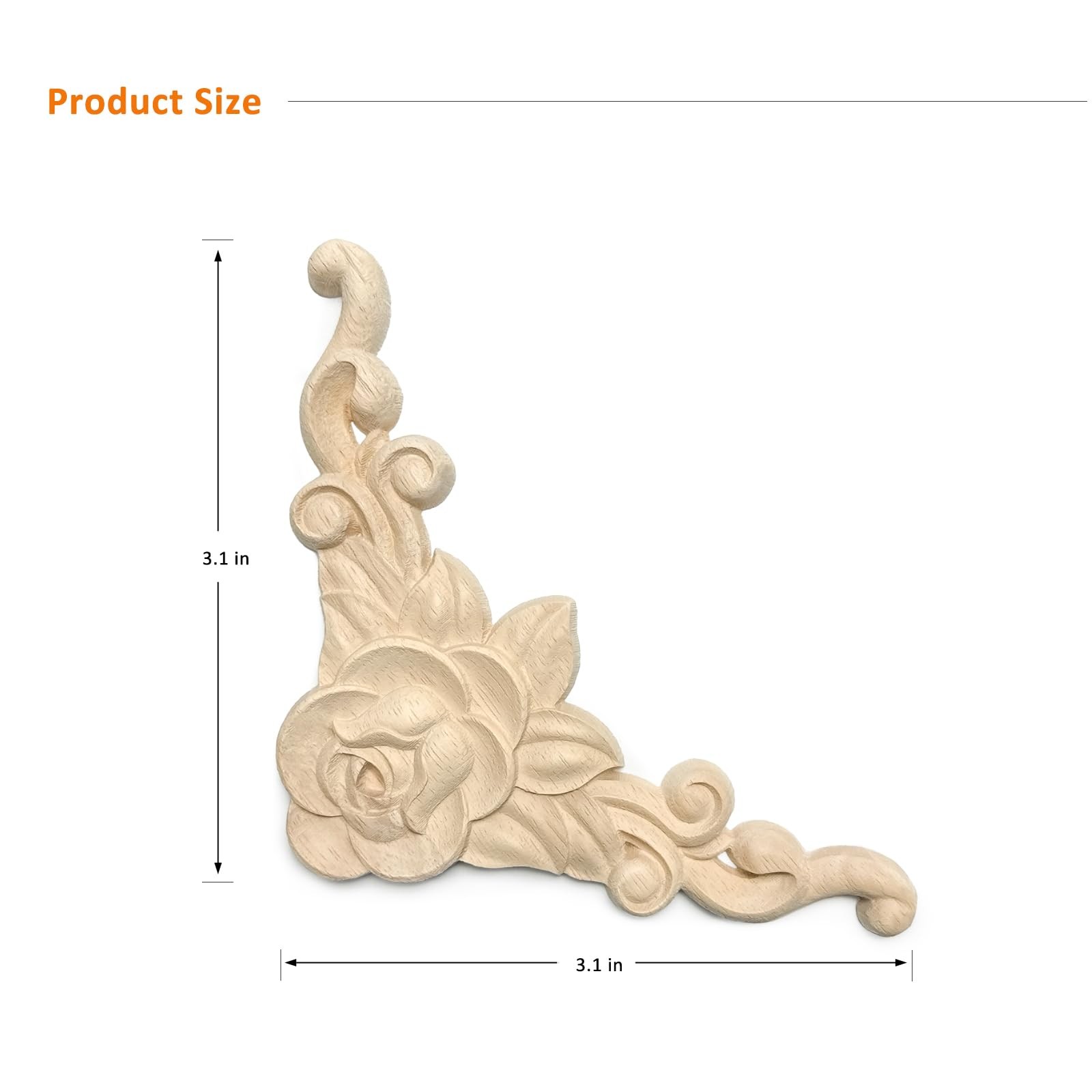 20 Pcs Decorative Wood Flower Carved Appliques 3.1inch Corner Onlay DIY Unpai…