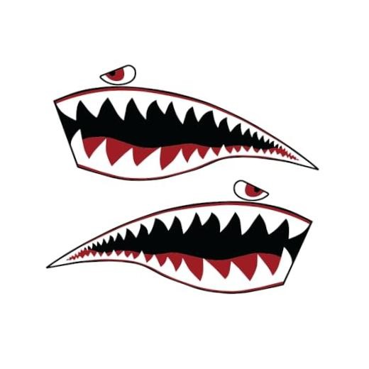 2-Pack Shark Mouth Teeth Bomber Nose Vinyl Sticker Decal, Waterproof Design