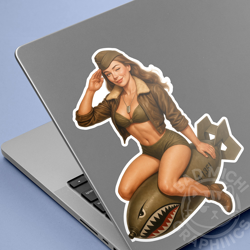 Military VIntage Style Pinup beuitiful 7in Anime Car laptop Vinyl Sticker