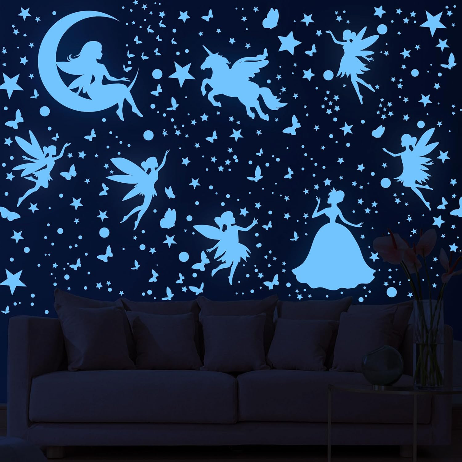 Glow in the Dark Stars Unicorn Wall Decals for Kids Nursery and Bedroom Decor