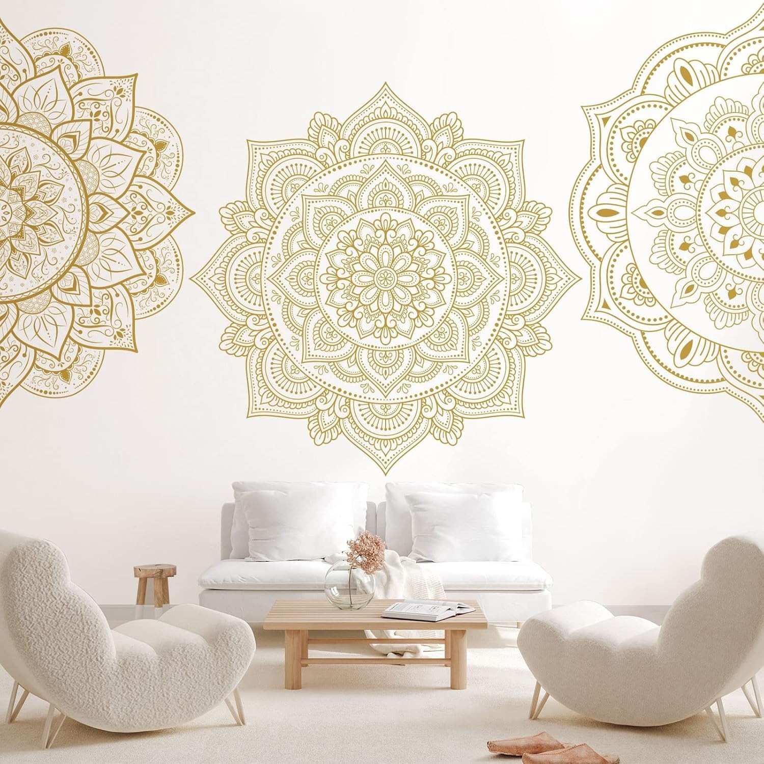 4 Pcs Gold Half Mandala Wall Decal Boho Mandala Sticker Lotus Flower Vinyl Wall