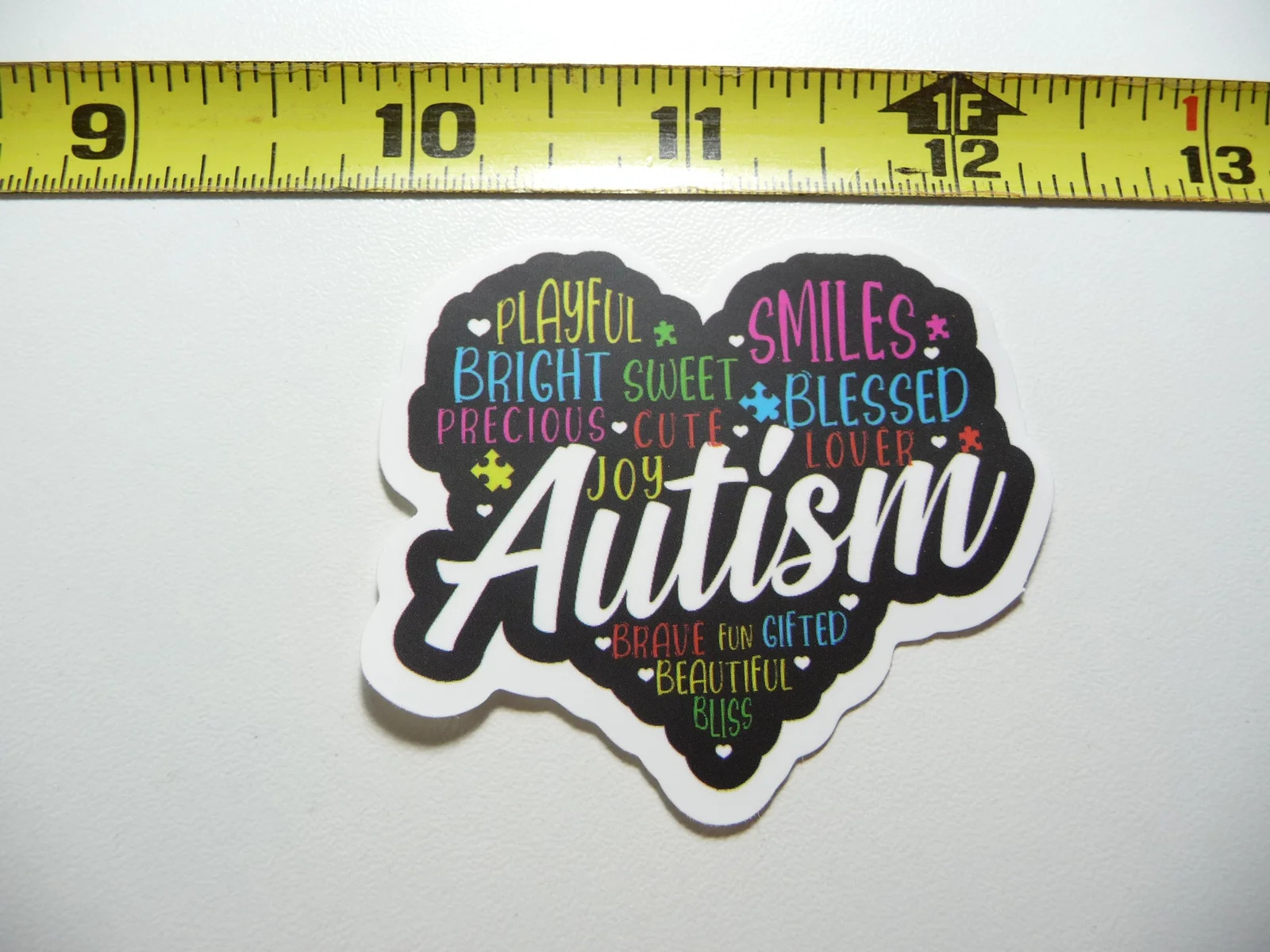 AUTISM SUPPORT SMALL STICKER DECAL HEART WORDS BLESSED SMILES SWEET BLISS JOY