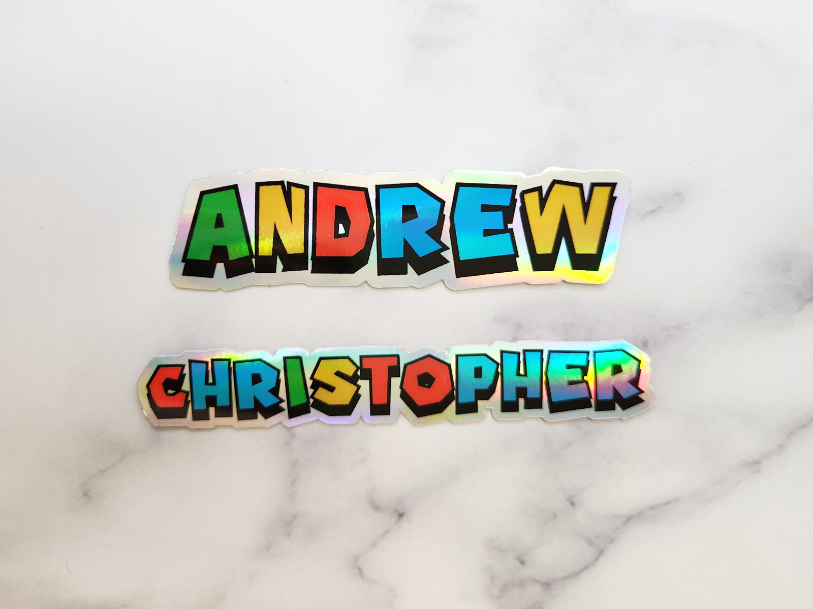 Custom Personalized Holographic Game Font Outlined Boy Girl Kids Name Sticker