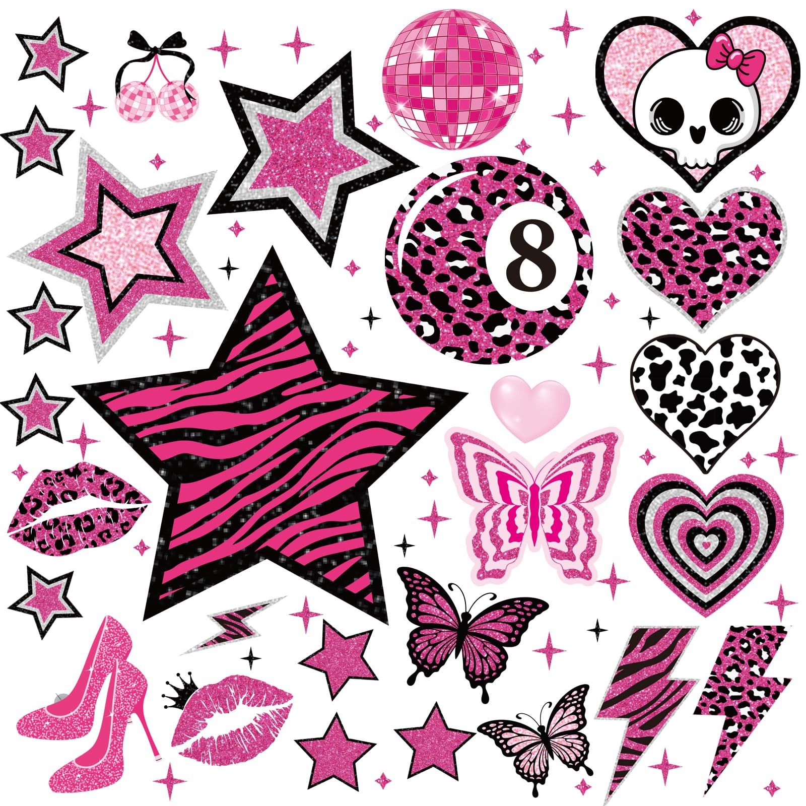 Aesthetic Y2K Room Decor – 200 Pcs 2000s Mcbling Wall Decals Hot Pink Walls S…