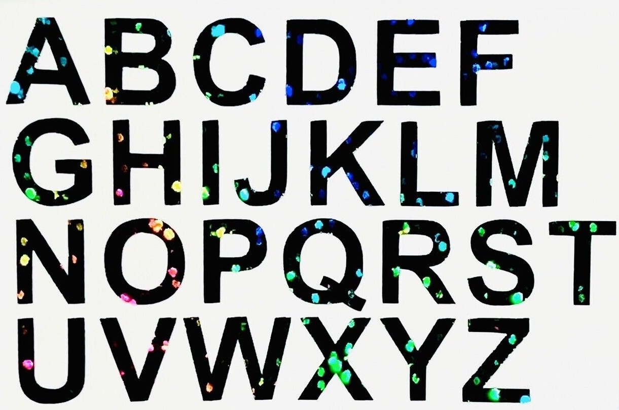 Any Single Letter Sticker Sheet! – Customized Size & Color – Holographic Sparkle