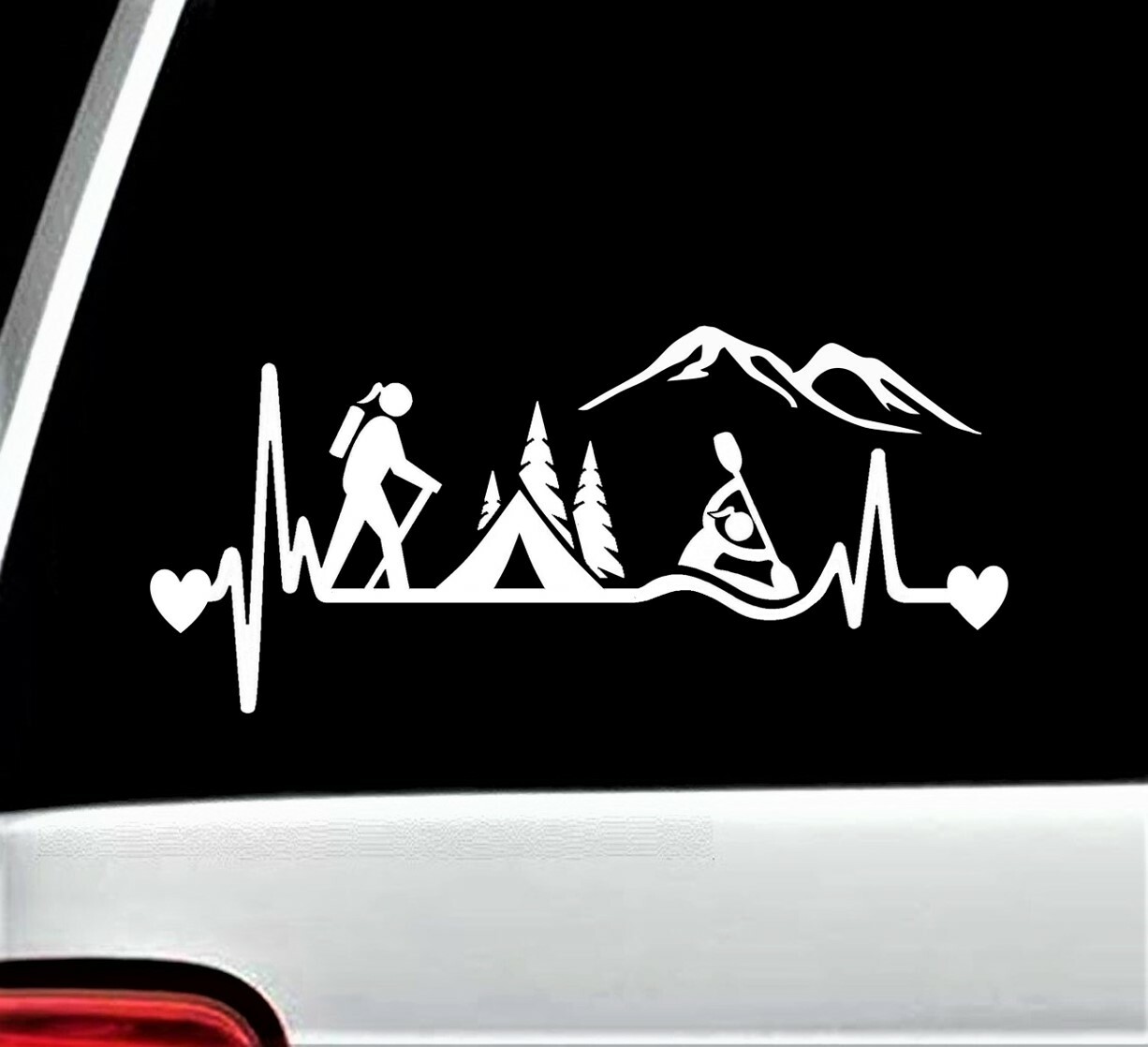 Girl Hiking Camping Tent Kayak Heartbeat Decal Sticker for Car Window #485