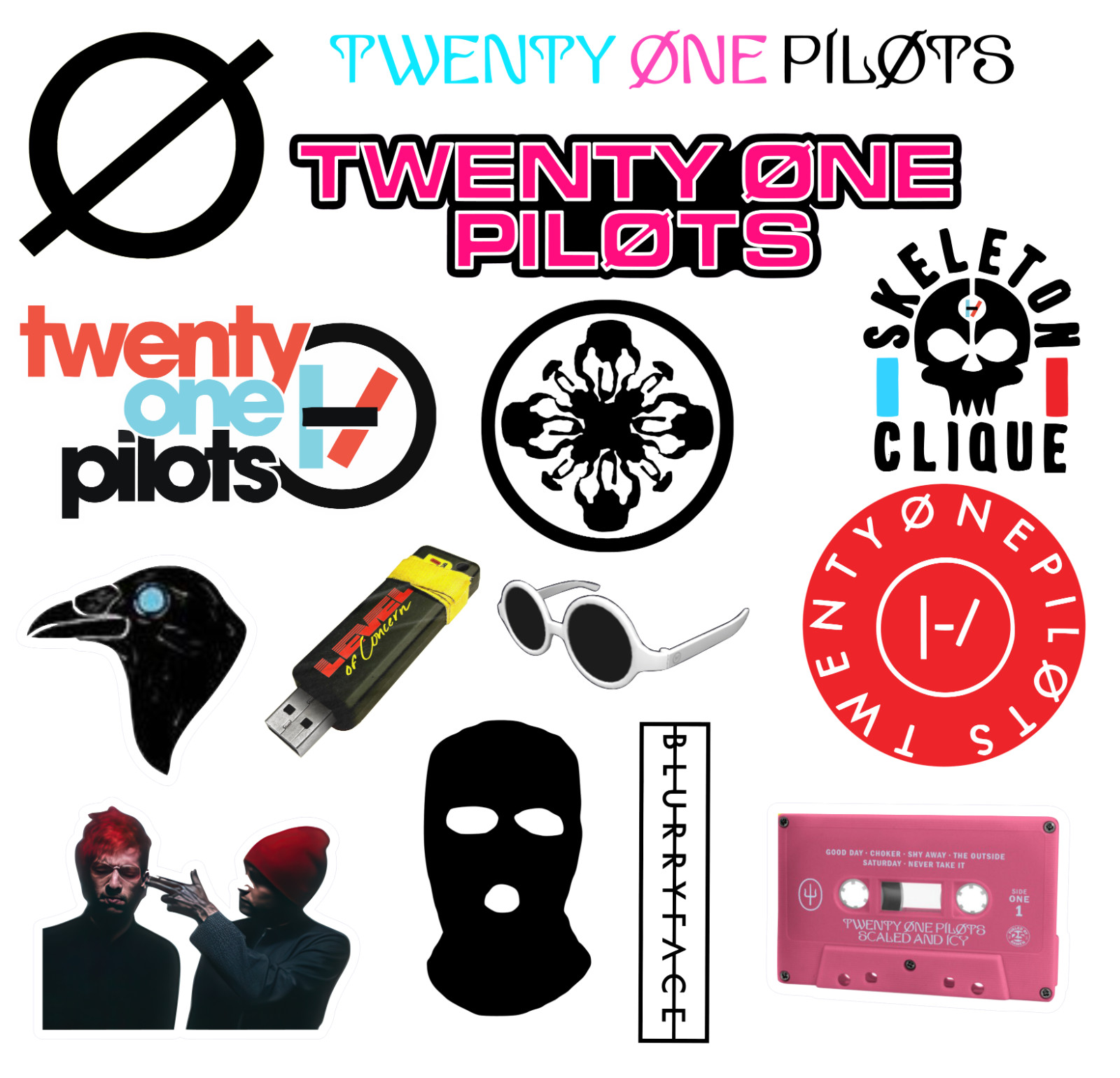 Twenty One Pilots sticker sets, Water Resistant, easy peel, 2-3″, 12 Sets