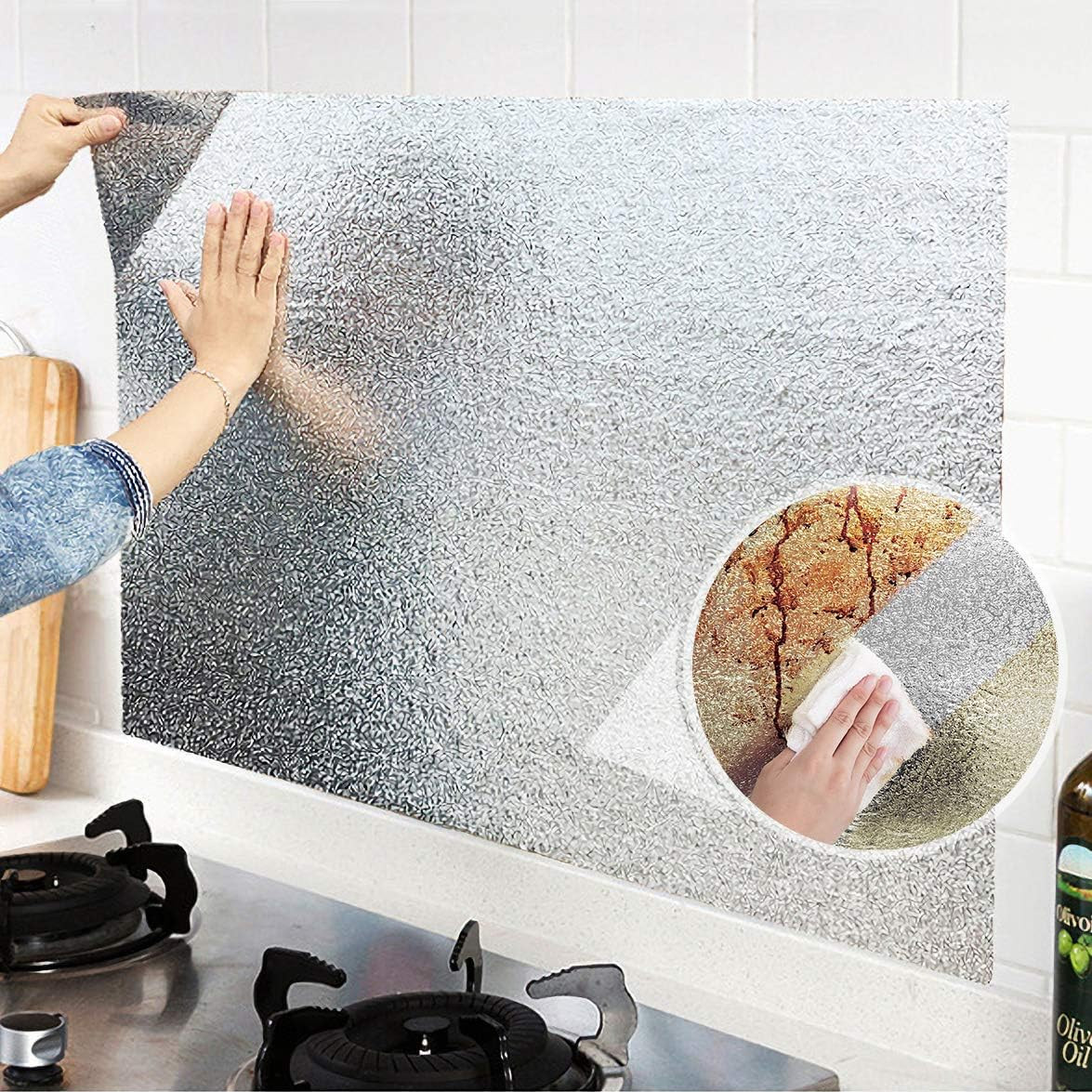 Silver Contact Paper for Kitchen Oil Proof Waterproof Sticker Aluminum Foil Kitc