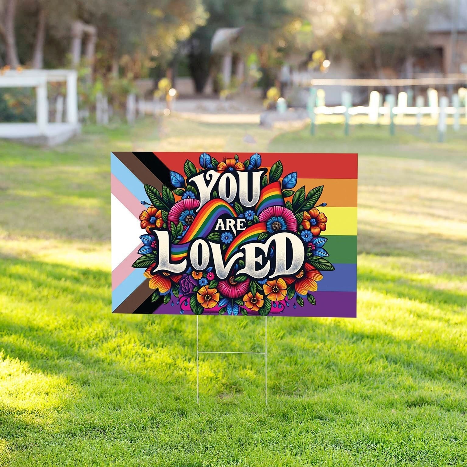 You Are Loved – LGBTQ Pride Flag Yard Sign – 24×18 Double Sided & Stake