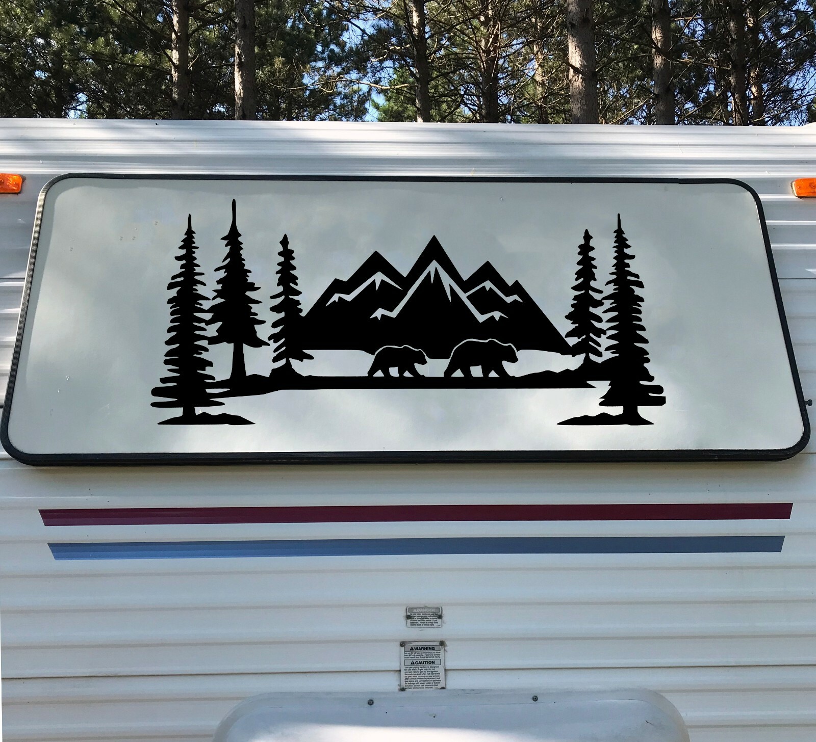 Mountains Bears Forest Scene Vinyl Decal V2 | Camper RV Travel Trailer | Sticker