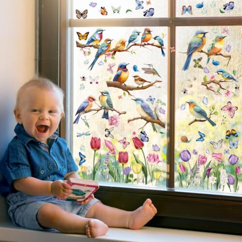 Spring Window Cling Sticker – 78PCS Tulip Butterfly Flower Hummingbirds