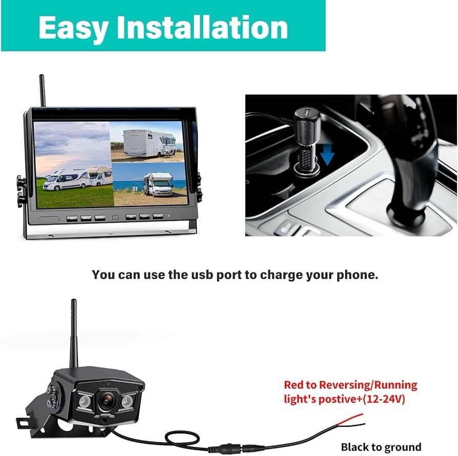 10.1″ Wireless Solar Magnetic 9600mA Backup Camera IPS Monitor DVR for Truck RVs