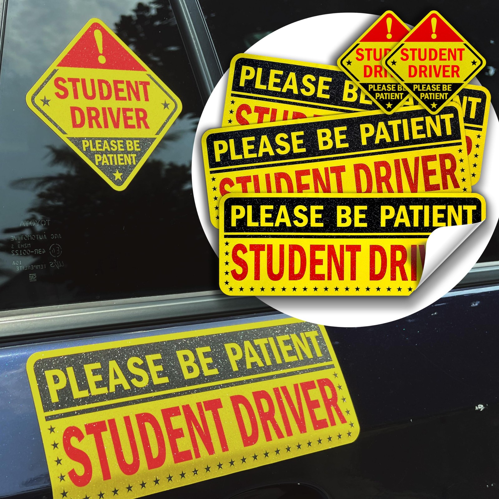 5pcs Student Driver Sticker (Non-Magnet) – Reusable, Reflective ‘Please Be Pa…