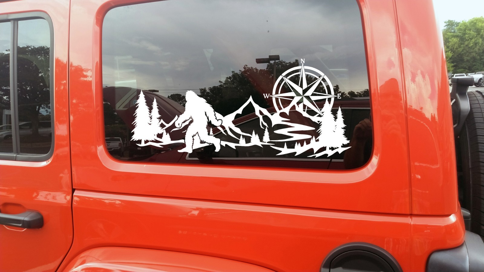 Mountains Compass Bigfoot V2 Vinyl Decal Sticker Sasquatch Hiking Camping RV Car