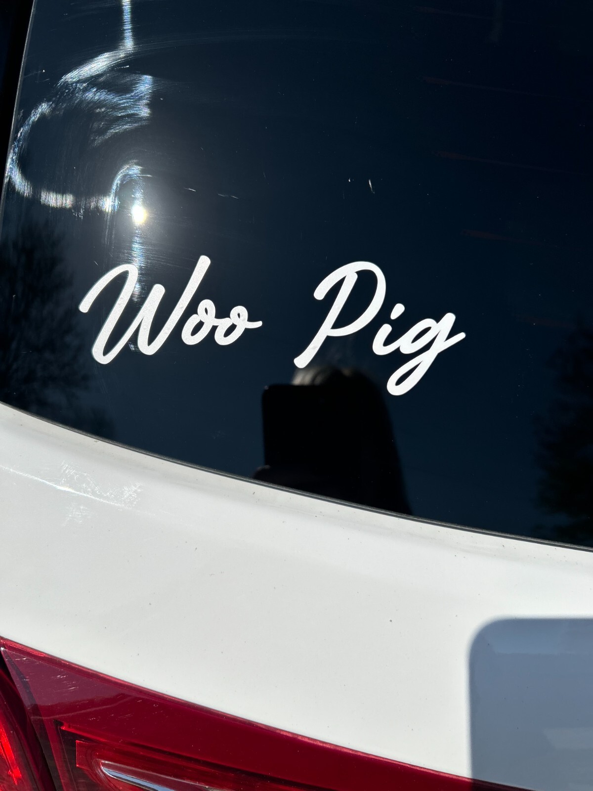 Woo Pig U of Arkansas Vinyl 5″ by 3″ Decal Sticker – White