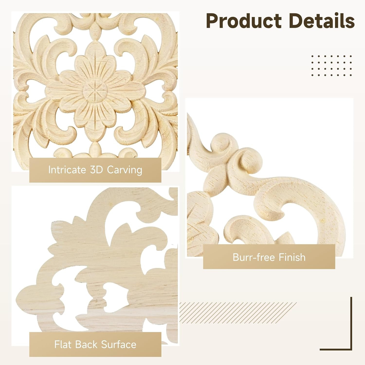 20 Pcs Wood Carved Appliques Onlays, Decorative Flower Decals for Furniture Door