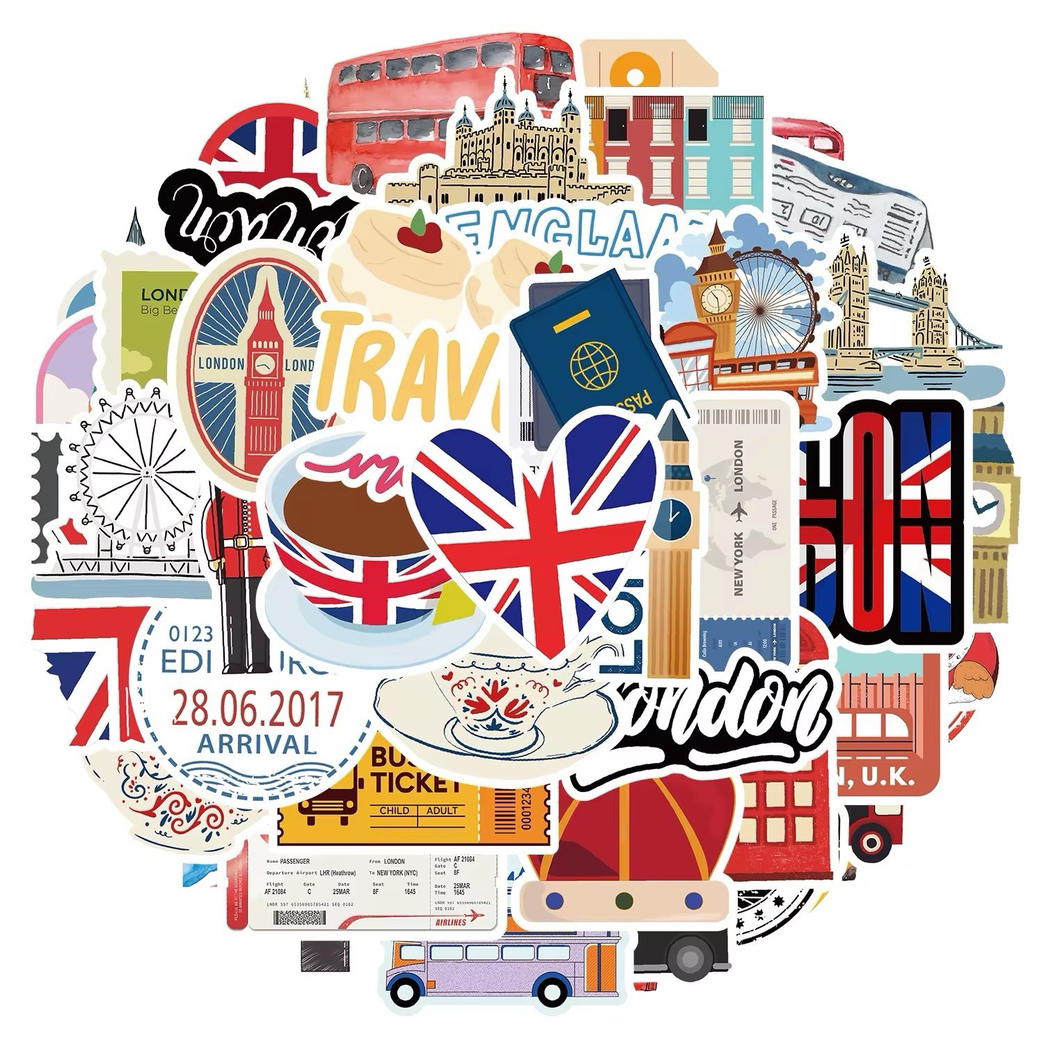 50 UK British Travel Tourist Stickers Culture Decals London Hydro Free Shipping!