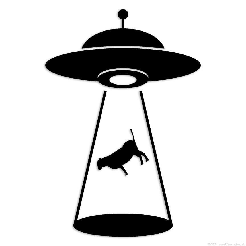 Alien Abduction Cow – Decal Sticker – Multiple Colors & Sizes – ebn6693