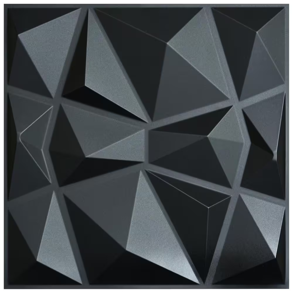 19.7 In. X 19.7 In. Diamond Black 3D PVC Wall Panels (12-Pack)